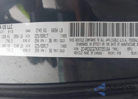 2019 Dodge Grand Caravan Sxt from USA, damaged, VIN 2C4RDGCG7KR725164